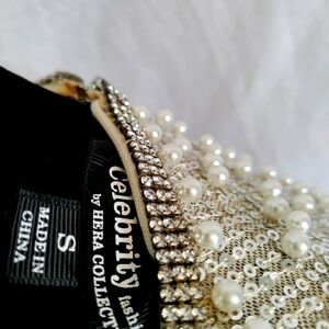 Y2K Prom/Wedding Pearl Rhinestones Hera Collection Cream V Neck Dress 31 Length.